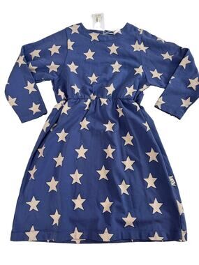 Wynken Girls Fit & Flare Knee Dress Blue Star Print Puff Long Sleeve 10